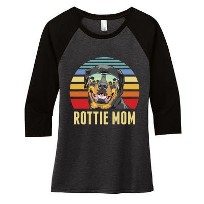 Rottie Mom Rottweiler Dog Vintage Retro Sunset Beach Vibe Women's Tri-Blend 3/4-Sleeve Raglan Shirt