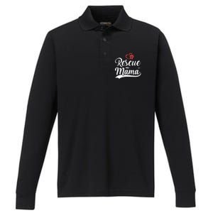 rescue mama rescue dog lover out rescue mom paw print Performance Long Sleeve Polo