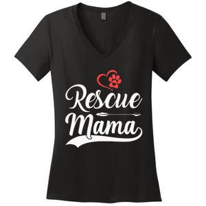 rescue mama rescue dog lover out rescue mom paw print Women's V-Neck T-Shirt