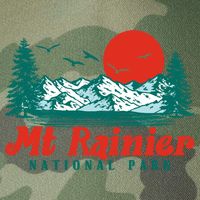 Retro Mount Rainier Mountain Trees And Sun Scene Graphic Gift Legacy Tie Dye Trucker Hat