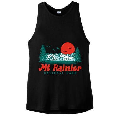 Retro Mount Rainier Mountain Trees And Sun Scene Graphic Gift Ladies PosiCharge Tri-Blend Wicking Tank