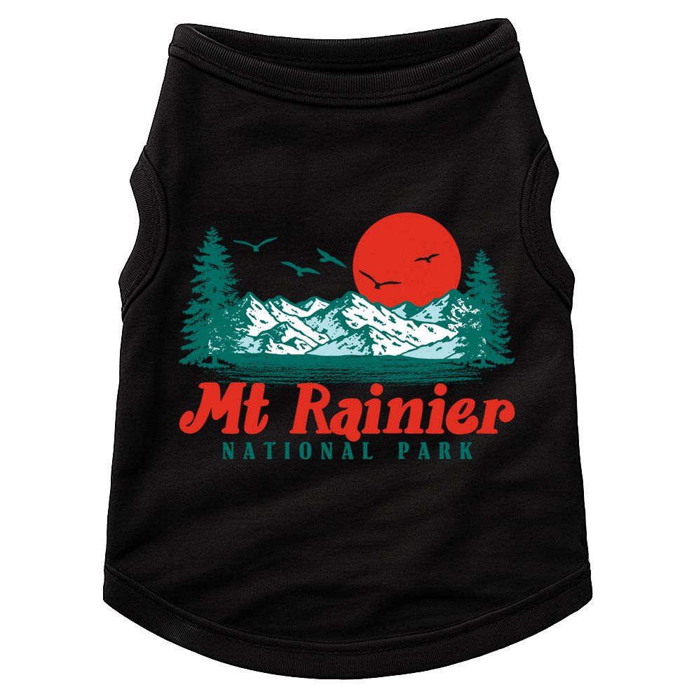 Retro Mount Rainier Mountain Trees And Sun Scene Graphic Gift Doggie Tank