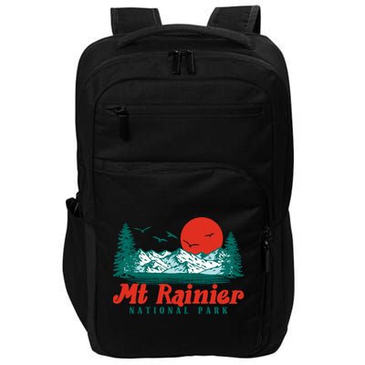 Retro Mount Rainier Mountain Trees And Sun Scene Graphic Gift Impact Tech Backpack