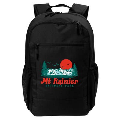 Retro Mount Rainier Mountain Trees And Sun Scene Graphic Gift Backpack