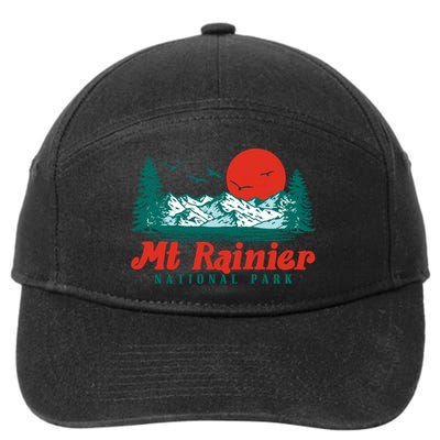 Retro Mount Rainier Mountain Trees And Sun Scene Graphic Gift 7-Panel Snapback Hat