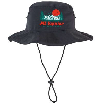 Retro Mount Rainier Mountain Trees And Sun Scene Graphic Gift Bucket Hat