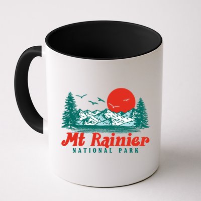 Retro Mount Rainier Mountain Trees And Sun Scene Graphic Gift Mug