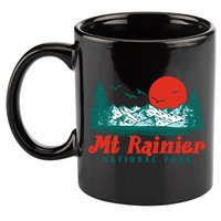 Retro Mount Rainier Mountain Trees And Sun Scene Graphic Gift 11oz C Handle Ceramic Mug