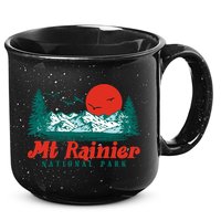 Retro Mount Rainier Mountain Trees And Sun Scene Graphic Gift 15oz Campfire Ceramic Mug