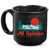 Retro Mount Rainier Mountain Trees And Sun Scene Graphic Gift 15oz Campfire Ceramic Mug