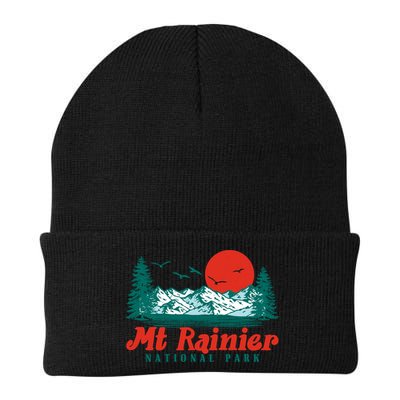 Retro Mount Rainier Mountain Trees And Sun Scene Graphic Gift Beanie