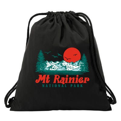 Retro Mount Rainier Mountain Trees And Sun Scene Graphic Gift Drawstring Bag