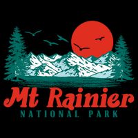 Retro Mount Rainier Mountain Trees And Sun Scene Graphic Gift Flat Bill Trucker Hat