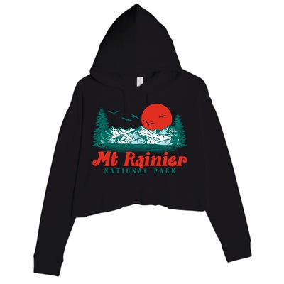 Retro Mount Rainier Mountain Trees And Sun Scene Graphic Gift Crop Fleece Hoodie
