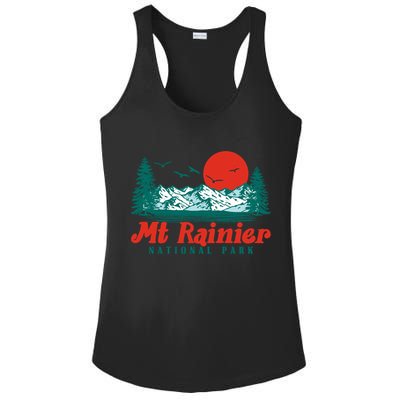 Retro Mount Rainier Mountain Trees And Sun Scene Graphic Gift Ladies PosiCharge Competitor Racerback Tank