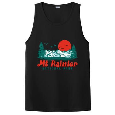 Retro Mount Rainier Mountain Trees And Sun Scene Graphic Gift PosiCharge Competitor Tank