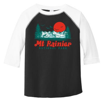Retro Mount Rainier Mountain Trees And Sun Scene Graphic Gift Toddler Fine Jersey T-Shirt