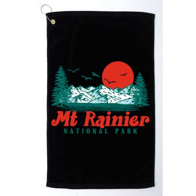 Retro Mount Rainier Mountain Trees And Sun Scene Graphic Gift Golf Towel