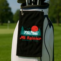 Retro Mount Rainier Mountain Trees And Sun Scene Graphic Gift Golf Towel