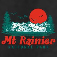 Retro Mount Rainier Mountain Trees And Sun Scene Graphic Gift Microfiber Hand Towel