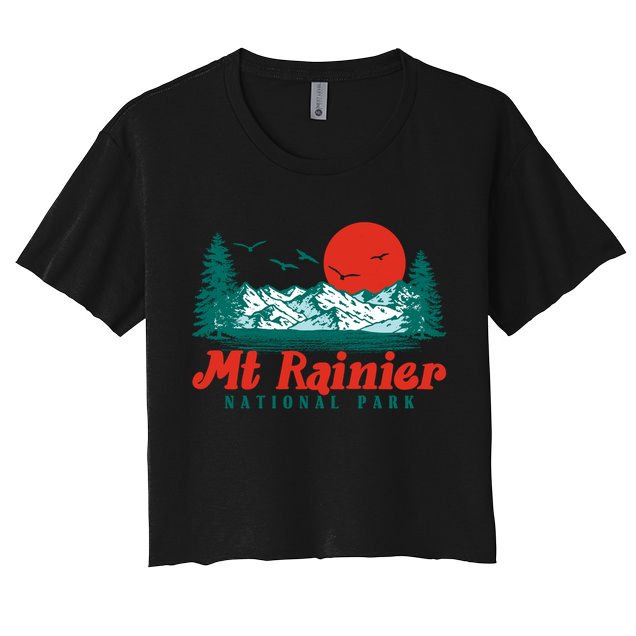 Retro Mount Rainier Mountain Trees And Sun Scene Graphic Gift Crop Top