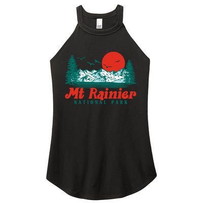 Retro Mount Rainier Mountain Trees And Sun Scene Graphic Gift Women's Perfect Tri Rocker Tank