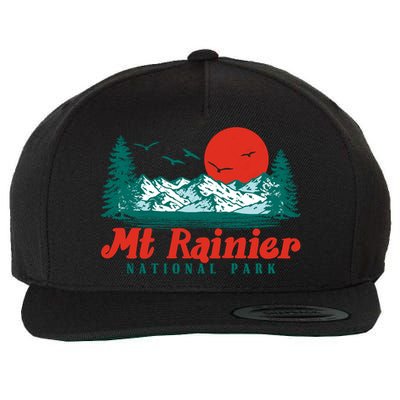 Retro Mount Rainier Mountain Trees And Sun Scene Graphic Gift Wool Snapback Cap