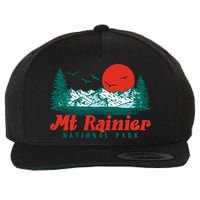Retro Mount Rainier Mountain Trees And Sun Scene Graphic Gift Wool Snapback Cap