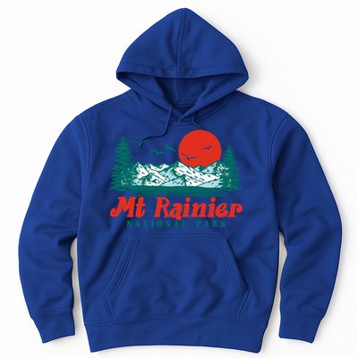 Retro Mount Rainier Mountain Trees And Sun Scene Graphic Gift Hoodie