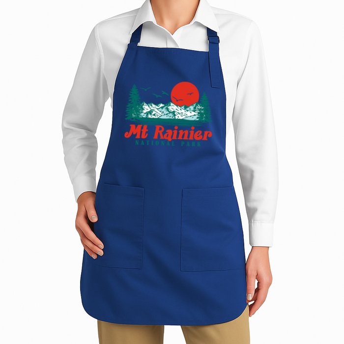 Retro Mount Rainier Mountain Trees And Sun Scene Graphic Gift Apron