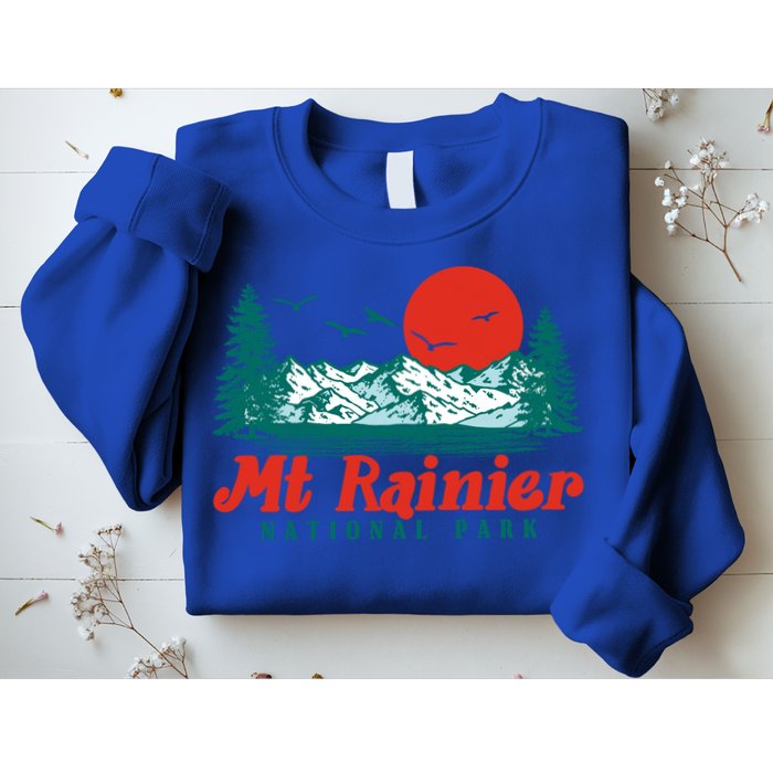 Retro Mount Rainier Mountain Trees And Sun Scene Graphic Gift Sweatshirt