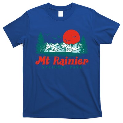 Retro Mount Rainier Mountain Trees And Sun Scene Graphic Gift T-Shirt