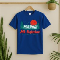 Retro Mount Rainier Mountain Trees And Sun Scene Graphic Gift T-Shirt