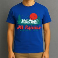 Retro Mount Rainier Mountain Trees And Sun Scene Graphic Gift T-Shirt