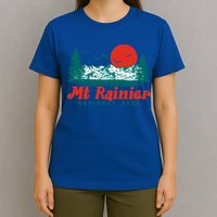 Retro Mount Rainier Mountain Trees And Sun Scene Graphic Gift T-Shirt
