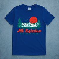 Retro Mount Rainier Mountain Trees And Sun Scene Graphic Gift T-Shirt