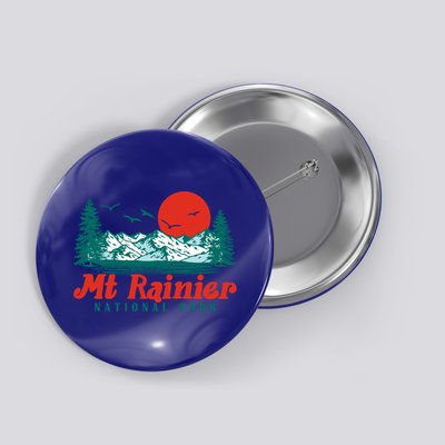Retro Mount Rainier Mountain Trees And Sun Scene Graphic Gift Button