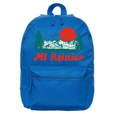 Retro Mount Rainier Mountain Trees And Sun Scene Graphic Gift 16 in Basic Backpack