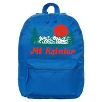 Retro Mount Rainier Mountain Trees And Sun Scene Graphic Gift 16 in Basic Backpack