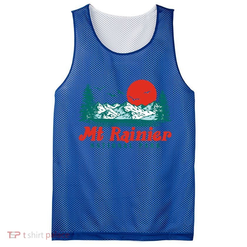 Retro Mount Rainier Mountain Trees And Sun Scene Graphic Gift Mesh Reversible Basketball Jersey Tank