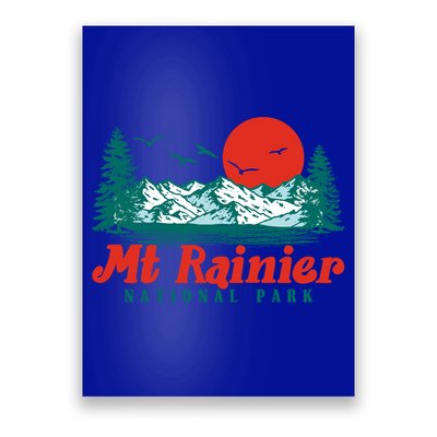 Retro Mount Rainier Mountain Trees And Sun Scene Graphic Gift Poster