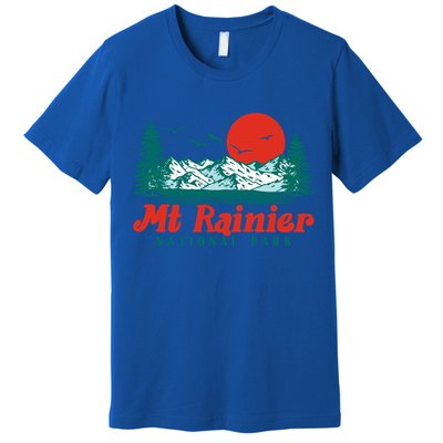 Retro Mount Rainier Mountain Trees And Sun Scene Graphic Gift Premium T-Shirt