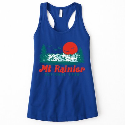 Retro Mount Rainier Mountain Trees And Sun Scene Graphic Gift Womens Tank Top