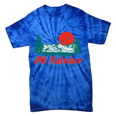 Retro Mount Rainier Mountain Trees And Sun Scene Graphic Gift Tie-Dye T-Shirt