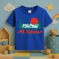 Retro Mount Rainier Mountain Trees And Sun Scene Graphic Gift Toddler T-Shirt