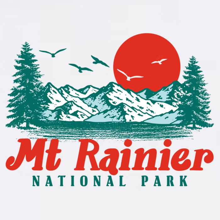 Retro Mount Rainier Mountain Trees And Sun Scene Graphic Gift Garment-Dyed Sweatshirt