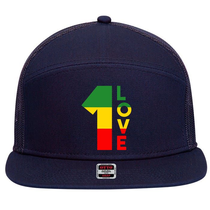 Reggae Music Rastafarian 1 Love Rasta Jamaica 7 Panel Mesh Trucker Snapback Hat