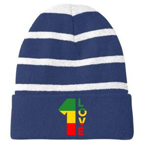 Reggae Music Rastafarian 1 Love Rasta Jamaica Striped Beanie with Solid Band