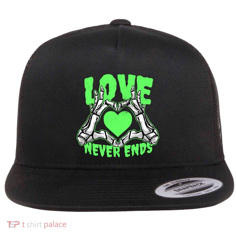 Rock Music Rocker Green Skeleton Hands Gift Flat Bill Trucker Hat