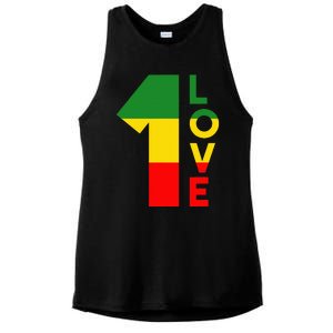 Reggae Music Rastafarian 1 Love Rasta Jamaica Ladies PosiCharge Tri-Blend Wicking Tank